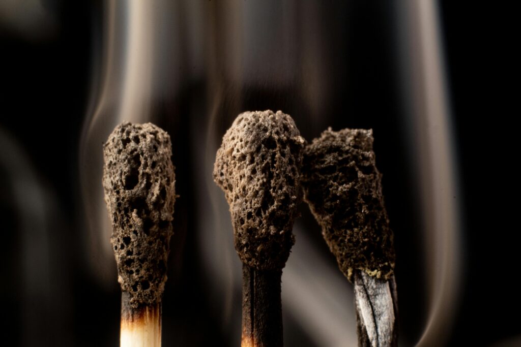Close-up shot of burned out matches